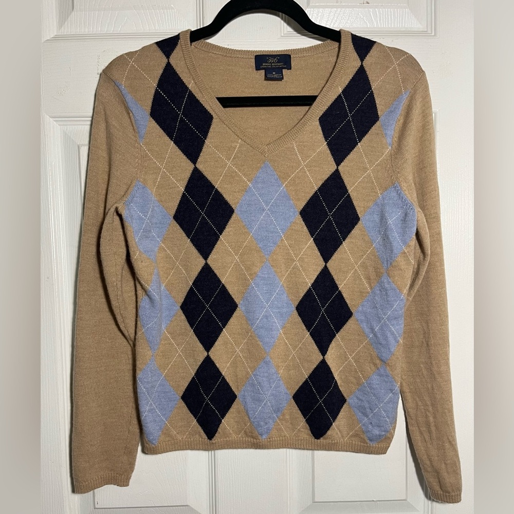 Brooks Brothers 100% Merino Wool Tan Men’s Sweater V Neck, long sleeve Sz M